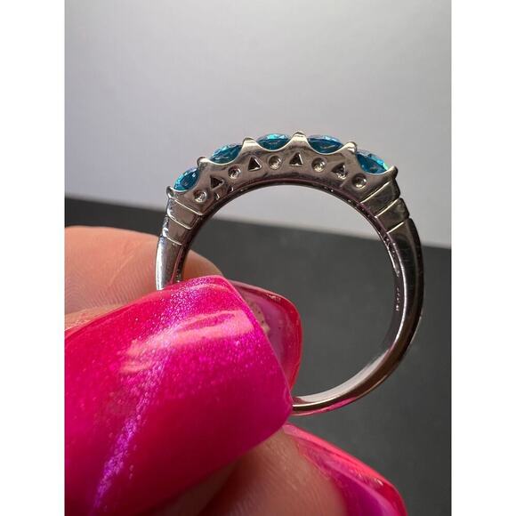 5 stone blue CZ rhodium over Sterling silver ring size 9 - Picture 9 of 11
